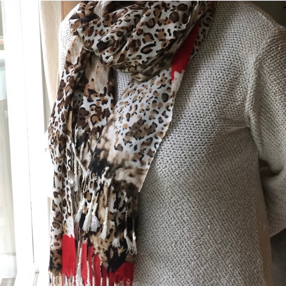 Beautiful red and leopard print scarf.